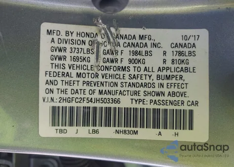 2018 Honda Civic Lx z USA, uszkodzony, nr VIN 2HGFC2F54JH503366